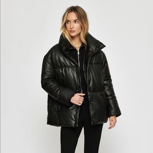 OVERSIZED FAUX LEATHER DYNAMITE PUFFER JACKET